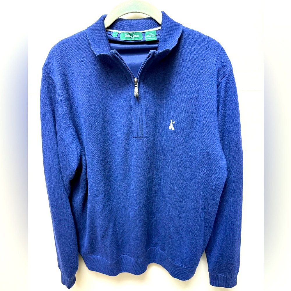 Bobby Jones Signature Merino Wool Mock Neck 1/4 Zip In Marina Blue Sz L